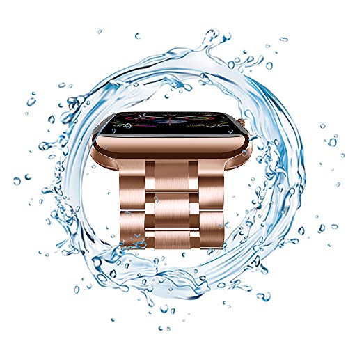 chuangshiji Compatible with Apple Watch Band 38mm 40mm 41mm 42mm 44mm 45mm Women and Men, Solid Stainless Steel Metal Wristband Replacement for iWatch Series 8/7/6/5/4/3/2/1/SE (Rose gold, 38mm/40mm/41mm)