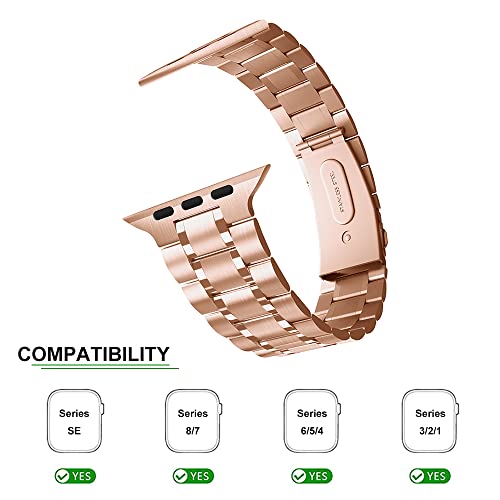 chuangshiji Compatible with Apple Watch Band 38mm 40mm 41mm 42mm 44mm 45mm Women and Men, Solid Stainless Steel Metal Wristband Replacement for iWatch Series 8/7/6/5/4/3/2/1/SE (Rose gold, 38mm/40mm/41mm)