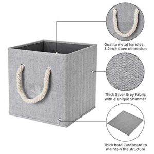 Robuy Set of 4 Gray Foldable Fabric Cube Storage Bins with Cotton Rope Handle, Collapsible Resistant Drawer Shelf Basket Box Organizer for Shelves Size (10.5x10.5 x11 inch)