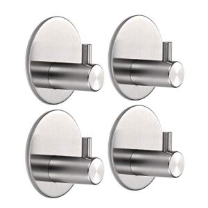 grelity 4 pack round adhesive hooks, super strong heavy duty stainless steel hooks, no drill no screw，self adhesivewall mounted hanger for key robe coat towel (silver 02)