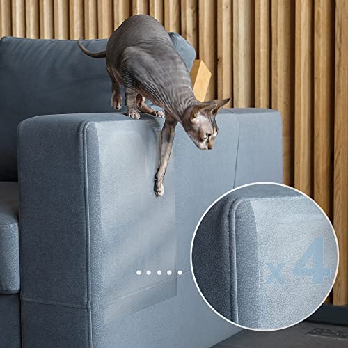 PROTECTO® 4-Pack Cat Scratch Furniture Protector w/Scissors - 16"x12" Clear Pet Couch Protector Scratch Guard - Self-Adhesive Sofa Safe™ Design - Cat Scratching Post for Couch, Sofa Legs & Corners