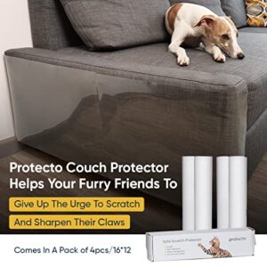 PROTECTO® 4-Pack Cat Scratch Furniture Protector w/Scissors - 16"x12" Clear Pet Couch Protector Scratch Guard - Self-Adhesive Sofa Safe™ Design - Cat Scratching Post for Couch, Sofa Legs & Corners