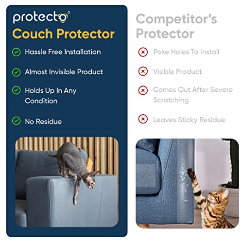 PROTECTO® 4-Pack Cat Scratch Furniture Protector w/Scissors - 16"x12" Clear Pet Couch Protector Scratch Guard - Self-Adhesive Sofa Safe™ Design - Cat Scratching Post for Couch, Sofa Legs & Corners