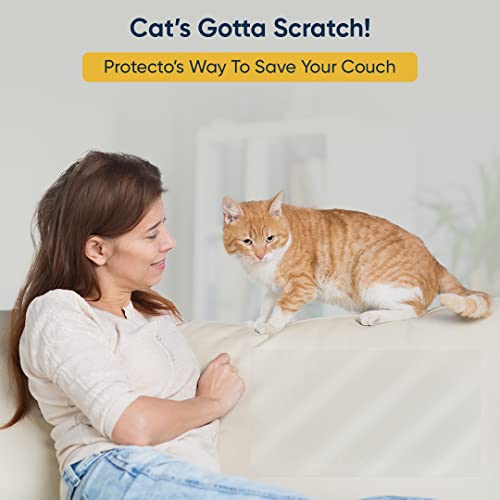 PROTECTO® 4-Pack Cat Scratch Furniture Protector w/Scissors - 16"x12" Clear Pet Couch Protector Scratch Guard - Self-Adhesive Sofa Safe™ Design - Cat Scratching Post for Couch, Sofa Legs & Corners