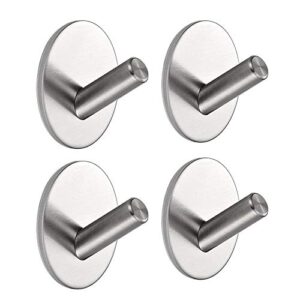 grelity 4 pack round adhesive hooks, super strong heavy duty stainless steel hooks, no drill no screw，self adhesivewall mounted hanger for key robe coat towel (silver 01)
