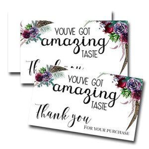 you've got amazing taste floral thank you customer appreciation package inserts for small businesses, 100 2" x 3.5” single sided insert cards by amandacreation