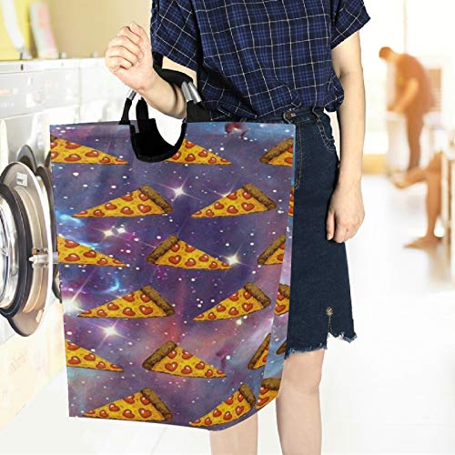 visesunny Large Capacity Laundry Hamper Basket Pizza Space Galaxy Water-Resistant Oxford Cloth Storage Baskets for Bedroom, Bathroom, Dorm, Kids Room