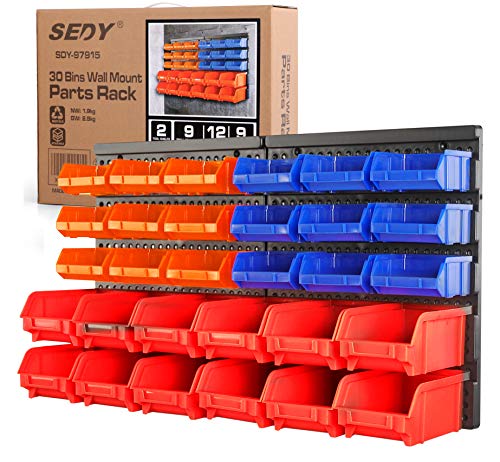 30-Bin Wall-Mounted Storage Rack System - Heavy-Duty Garage Tool Organizer for Screws, Nuts, Bolts, Nails, Beads, and Small Hardware Parts - Easy Installation and Customizable