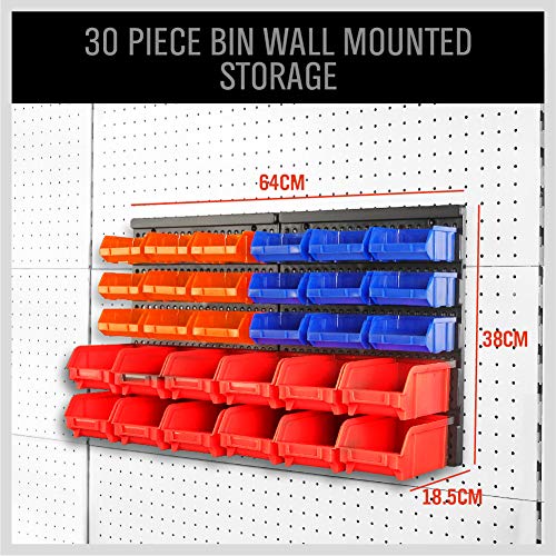 30-Bin Wall-Mounted Storage Rack System - Heavy-Duty Garage Tool Organizer for Screws, Nuts, Bolts, Nails, Beads, and Small Hardware Parts - Easy Installation and Customizable