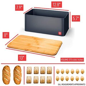 Bread Box for Kitchen Countertop - Large Metal Countertop Bread Bin with Bamboo Chopping Board Lid - Bread Storage Container and Holder - Cut, Serve and Store Bread Fresher For Longer