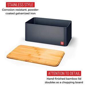 Bread Box for Kitchen Countertop - Large Metal Countertop Bread Bin with Bamboo Chopping Board Lid - Bread Storage Container and Holder - Cut, Serve and Store Bread Fresher For Longer