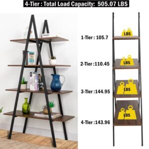 glitzhome 4 Tier Industrial Ladder Bookshelf Wood Metal Bookcase Modern Standing Book Shelves with Rustic Finish Vintage Open Shelf Display Rack Storage Organizer for Bedroom Living Room Home Office