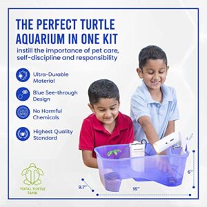 Turtle Tank for Kids & Reptile Lovers with a Turtle Lamp. Breeds Turtle up to 4 inches. Terrarium / Aquarium with Terrapin Lake, Palm Tree & Pebbles, 16 inch Small Tank - Total Turtle Tank