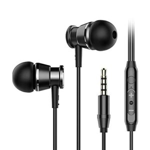 noise isolating wired earbuds headphones earphones w/microphone compatible with samsung galaxy s10 s9 plus note 9 a10e a11 a12 a13 a03s a31 a51 a52 a71 blu g91 moto lg 3.5mm cell phone computer -black