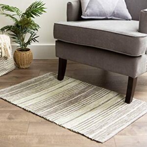 Contemporary Home Living 2' x 3' Army Green, Moss Green, and White Rectangular Recycled Yarn Rug