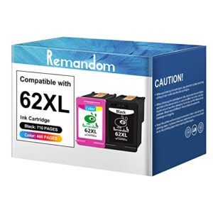 remandom 62xl ink cartridge black and color replacement for hp ink 62xl cartridges for envy 5540 5560 5640 5660 7640 7645 hp officejet 250 200 5740 5745 8040 printer (1 black 1 tri-color)