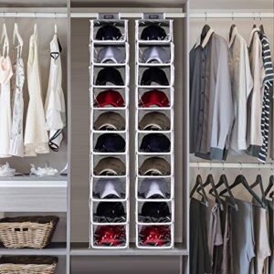 KEEGH Hat Organizer for Closet Hanging Hat Rack Cap Holder Closet Organizer for Baseball Storage 10 Shelf Cap Organizer with Dust Cover and Side Mesh Pockets