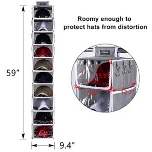 KEEGH Hat Organizer for Closet Hanging Hat Rack Cap Holder Closet Organizer for Baseball Storage 10 Shelf Cap Organizer with Dust Cover and Side Mesh Pockets