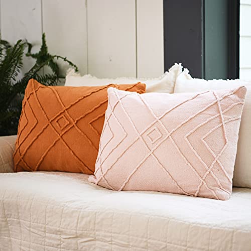 Main + Mesa Creative Co-Op Embroidered Cotton Geometric Lumbar Pillow, Rust