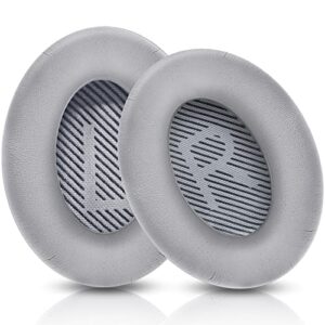 Professional Headphone Replacement Ear Pads for Bose QuietComfort 35 QC 2 15 25 Earpads Cushion for QC2 QC15 QC25 SoundTrue SoundLink Around-Ear Headphones (QC35/35ii, Silver Cushion + Grey Mat)