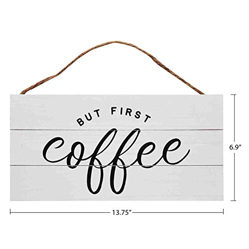 GSM Brands Coffee Wood Plank Hanging Sign for Kitchen (13.75 x 6.9 Inches)