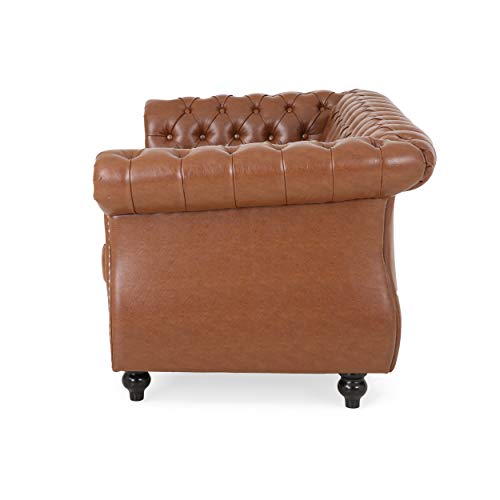 Christopher Knight Home Lucine Traditional Chesterfield Loveseat, Cognac Brown, Dark Brown