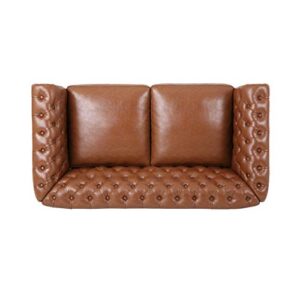 Christopher Knight Home Lucine Traditional Chesterfield Loveseat, Cognac Brown, Dark Brown