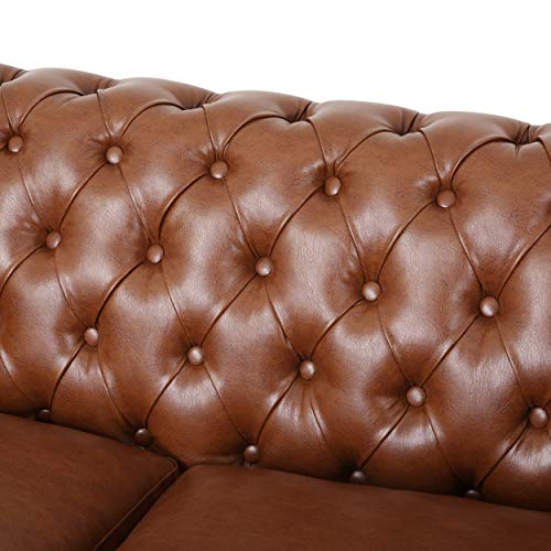 Christopher Knight Home Lucine Traditional Chesterfield Loveseat, Cognac Brown, Dark Brown