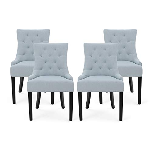 Christopher Knight Home Irene Contemporary Tufted Fabric Dining Chairs (Set of 4), Light Sky, Espresso