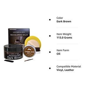 NADAMOO Dark Brown Leather Recoloring Balm with Mink Oil Leather Conditioner, Leather Repair Kits for Couches, Restoration Cream Scratch Repair Leather Dye for Vinyl Furniture Car Seat, Sofa, Shoes