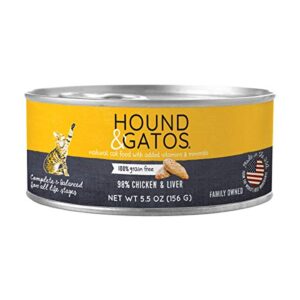hound & gatos wet cat food, 98% chicken & liver, case of 24, 5.5 oz cans