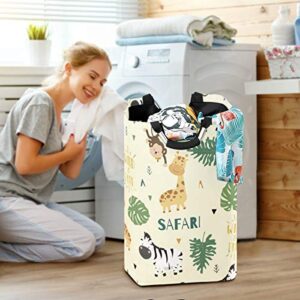 AJINGA Kids Laundry Hamper with Handles-Collapsible Fabric Laundry Bakset Dirty Clothes Hamper for Women,Cute Safari