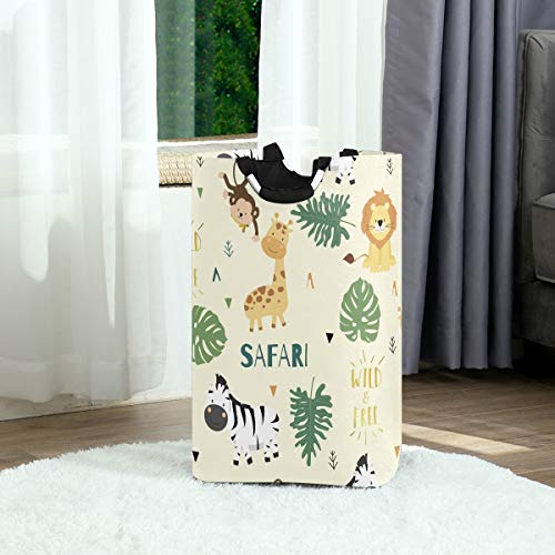 AJINGA Kids Laundry Hamper with Handles-Collapsible Fabric Laundry Bakset Dirty Clothes Hamper for Women,Cute Safari