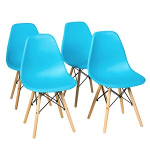 giantex dining chairs set of 4 blue, pre assembled mid century modern dining chairs with wood legs, armless kitchen chairs, plastic side chair for dining room, kitchen, living room