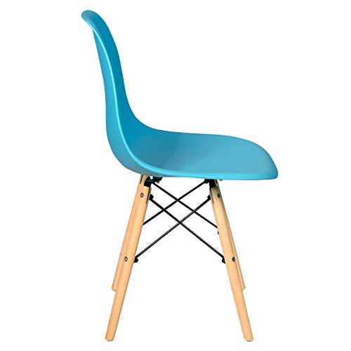 Giantex Dining Chairs Set of 4 Blue, Pre Assembled Mid Century Modern Dining Chairs with Wood Legs, Armless Kitchen Chairs, Plastic Side Chair for Dining Room, Kitchen, Living Room