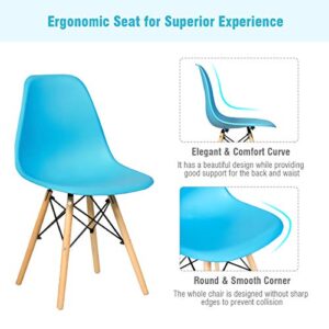 Giantex Dining Chairs Set of 4 Blue, Pre Assembled Mid Century Modern Dining Chairs with Wood Legs, Armless Kitchen Chairs, Plastic Side Chair for Dining Room, Kitchen, Living Room