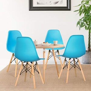 Giantex Dining Chairs Set of 4 Blue, Pre Assembled Mid Century Modern Dining Chairs with Wood Legs, Armless Kitchen Chairs, Plastic Side Chair for Dining Room, Kitchen, Living Room