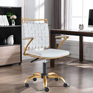 luxmod vanity chair gold and white chair mid back ergonomic swivel computer desk chair with arms, ergonomic white leather chair for lumbar support & extra back,home office white chair for desk