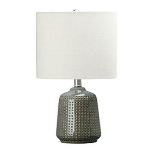 main + mesa boho debossed dot stoneware table lamp with linen shade, grey