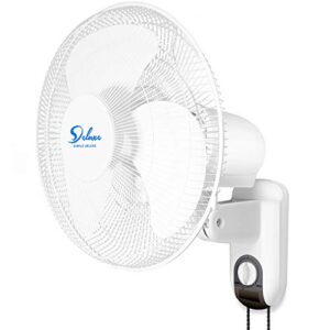 Simple Deluxe Digital Household Wall Mount Fans 16 Inch Adjustable Tilt, 90 Degree, 3 Speed Settings, 1 Pack, White