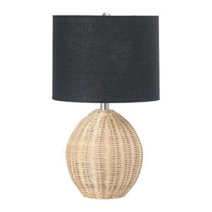 main + mesa boho woven rattan table lamp with black linen shade, natural