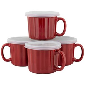 10 strawberry street 16oz set of 4 soup mug with lid, red