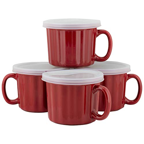 10 Strawberry Street 16oz Set of 4 Soup Mug with Lid, Red