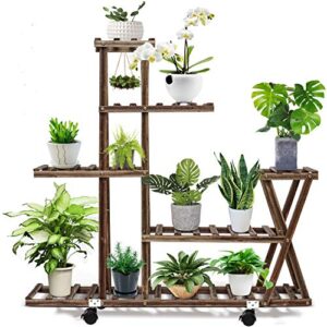 cfmour wood plant stand indoor outdoor, plant display multi tier flower shelves stands, garden plant shelf rack holder in corner living room balcony patio yard with 3 free gardening tools