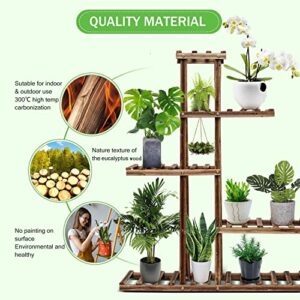 cfmour Wood Plant Stand Indoor Outdoor, Plant Display Multi Tier Flower Shelves Stands, Garden Plant Shelf Rack Holder in Corner Living Room Balcony Patio Yard with 3 Free Gardening Tools