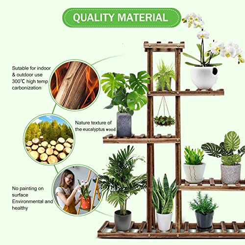 cfmour Wood Plant Stand Indoor Outdoor, Plant Display Multi Tier Flower Shelves Stands, Garden Plant Shelf Rack Holder in Corner Living Room Balcony Patio Yard with 3 Free Gardening Tools