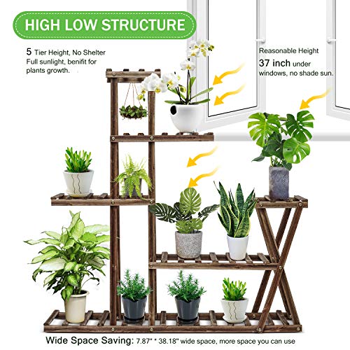 cfmour Wood Plant Stand Indoor Outdoor, Plant Display Multi Tier Flower Shelves Stands, Garden Plant Shelf Rack Holder in Corner Living Room Balcony Patio Yard with 3 Free Gardening Tools