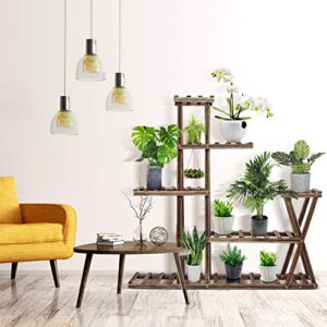 cfmour Wood Plant Stand Indoor Outdoor, Plant Display Multi Tier Flower Shelves Stands, Garden Plant Shelf Rack Holder in Corner Living Room Balcony Patio Yard with 3 Free Gardening Tools