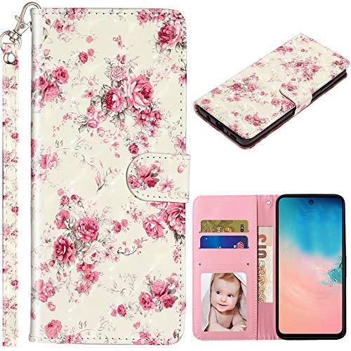 XYX Wallet Case for Samsung J7 2018/J7 V 2nd/J7 Refine/J7 Star/J7 Aero/J7 Crown/J7 Aura, Colorful Painted Pattern PU Leather Flip Case Kickstand with Wrist Strap, Rosa multiflora