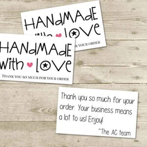 Handmade With Love Thank You Customer Appreciation Package Inserts for Small Businesses, 100 2" X 3.5” Single Sided Insert Cards by AmandaCreation